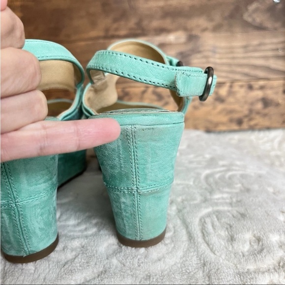 Frye Carlie Sling Platform Wedge Sandals Sz 9.5M Teal Mint Green Chic Prep EUC - Picture 3 of 14